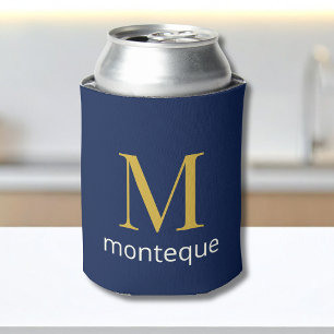 Tiefes Navy Gold Monogramm Personalisierter Name L Dosenkühler