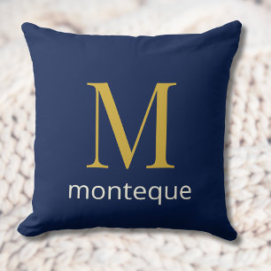 Tiefes Navy Gold Monogramm Personalisierter Name L Kissen