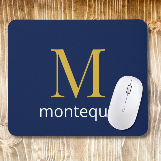 Tiefes Navy Gold Monogramm Personalisierter Name L Mousepad (Von Creator hochgeladen)