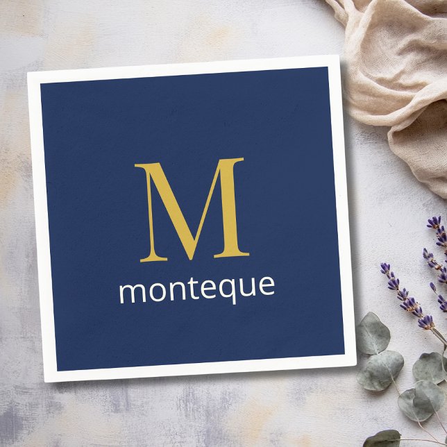 Tiefes Navy Gold Monogramm Personalisierter Name L Serviette (Von Creator hochgeladen)