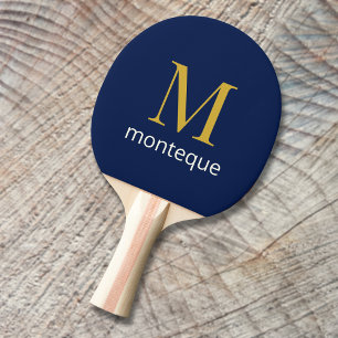 Tiefes Navy Gold Monogramm Personalisierter Name L Tischtennis Schläger