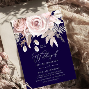 Tiefes Navy und Blush Designer Dusty Rose Hochzeit Einladung