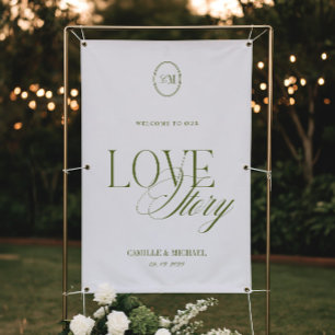 Tiefes Olivgrün Willkommen bei unserer Hochzeit Vi Banner