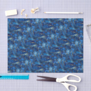 Tiefes Ozeanblau & Gold Wasserfarben Wirbel Decoup Seidenpapier