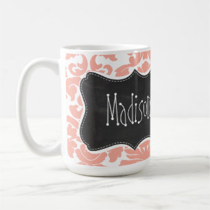 Tiefes Pfirsich-Damaskus; Vintage-Schultafel Tasse