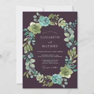 Tiefes Pflaume-Aqua-Botanische Hochzeit Einladung