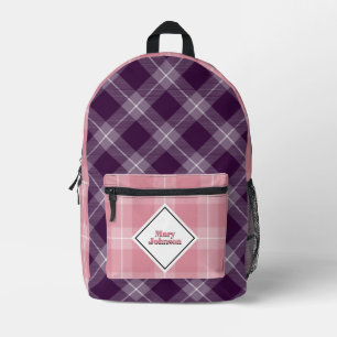 Tiefes Pflaume und sanftes Rosa Karo personalisier Bedruckter Rucksack