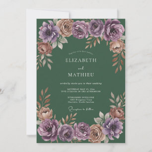 Tiefes Pflaumen-Blumen-Romantik-Hochzeit Einladung