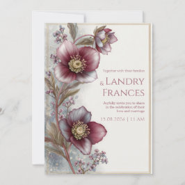 Tiefes Pflaumen-Hellebore Gold Glitter Rahmen Hoch Einladung