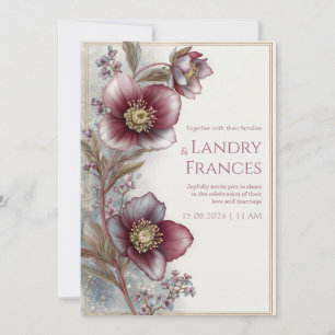 Tiefes Pflaumen-Hellebore Gold Glitter Rahmen Hoch Einladung