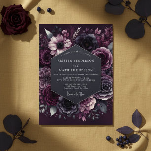 Tiefes Pflaumen-Moody-Bloom-Hochzeit Einladung