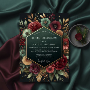 Tiefes Pflaumenblüten-Opulentes Hochzeit Einladung