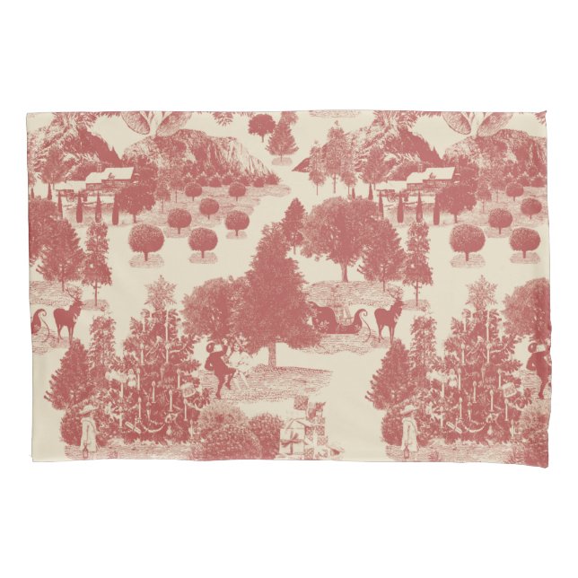 Tiefes Rot und Creme Weihnachten Winter Wunderland Kissenbezug (Vorderseite)