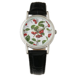 Tiefes rotes Botanisches Kirschmuster Armbanduhr