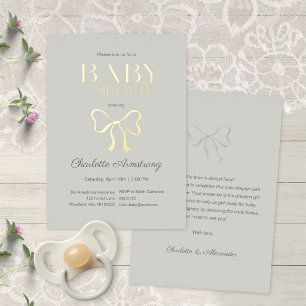 Tiefes Salbeigrün Eleganter Bogen Baby Shower Foli Folieneinladung