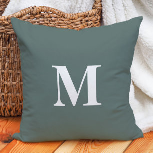 Tiefes Salbeigrünes Weißes Monogramm  Kissen