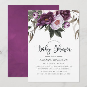 Tiefes Samt Blumen Baby Shower Einladung