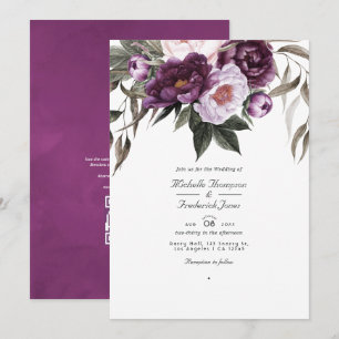 Tiefes Samt Blumen QR Code RSVP Hochzeit Einladung