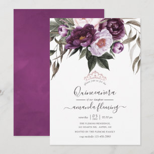 Tiefes Samt Blumen Quinceañera Einladung