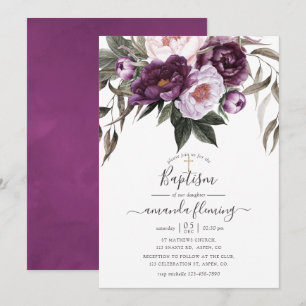 Tiefes Samt Blumen Taufkleid Einladung