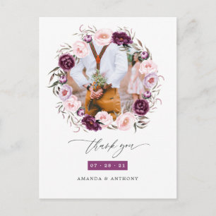 Tiefes Samt- und Rosa-Blumen-Hochzeits-Dankeschön Postkarte