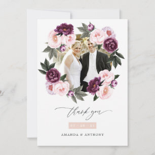 Tiefes Samt- und Rosenrot-Blumen-Hochzeitsfoto Dankeskarte