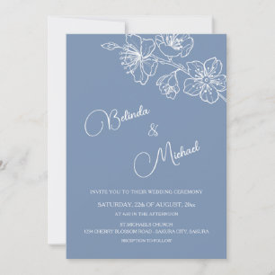 Tiefes Staubiges Blau-Weiß-Blumen   Foto-Hochzeit Einladung
