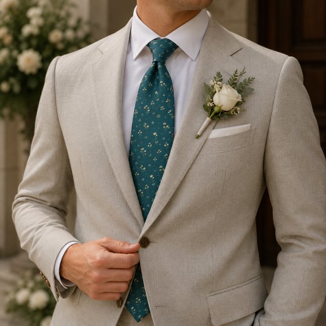 Tiefes Teal-Champagner-Botanik-Foulard-Muster Krawatte (Von Creator hochgeladen)