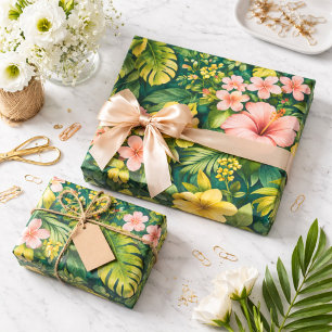 Tiefes Teal-Tropisches Hibiskus-Blumenmuster Geschenkpapier