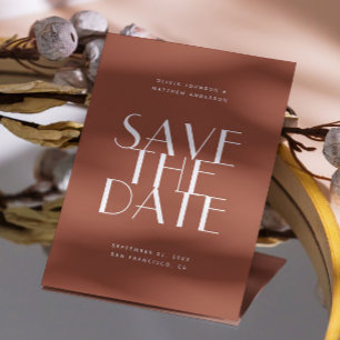 Tiefes Terrakotta Modernes Hochzeit   Erdiges Foto Save The Date