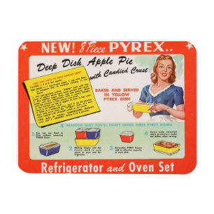 Tiefes Tortenapfelkuchen-Rezept Vintage Pyrex Magnet