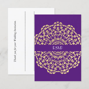 Tiefes Violett Gold Elegante Klassische Lace Hochz Einladung