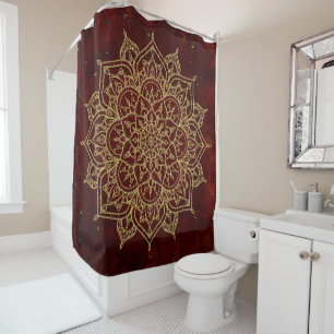 Tiefes Weinrotes Mandala & Gold Glam Modern Chic Duschvorhang