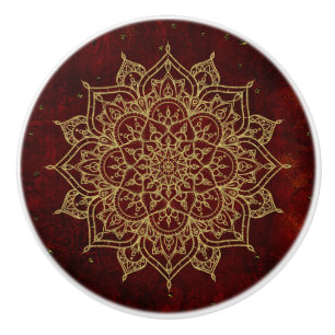 Tiefes Weinrotes Mandala & Gold Glam Modern Chic Keramikknauf