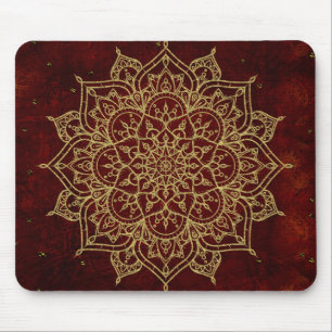 Tiefes Weinrotes Mandala & Gold Glamour Modern Chi Mousepad