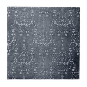 Tiefes Zinn Silber-Grau Florales Damast-Muster Fliese