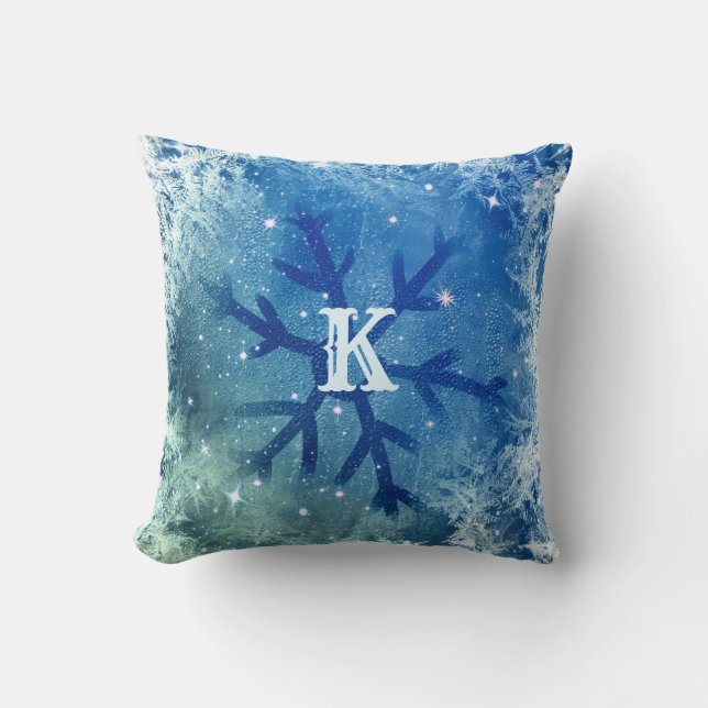 Tiefgefrorener Snowflake | Monogramm Kissen (Vorderseite)