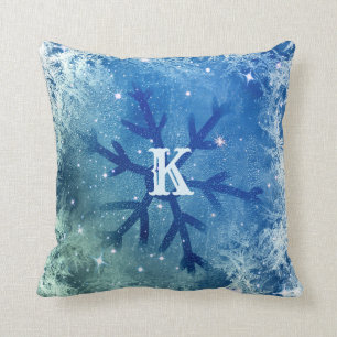 Tiefgefrorener Snowflake Monogramm Kissen