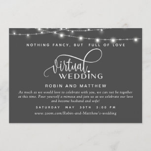 Tiefgrau, String Lights, Online Virtual Wedding Einladung
