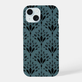 Tiefgrün Botanische Volksblumen-Kunst iPhone 15 Hülle