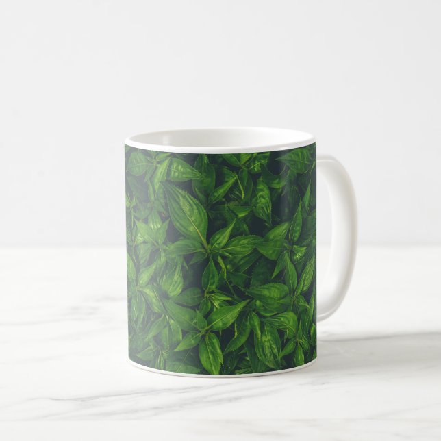 Tiefgrüne Blätter Kaffeetasse (VorderseiteRechts)