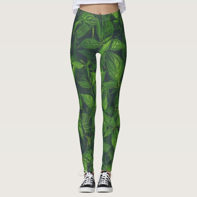 Tiefgrüne Blätter  Leggings (Vorderseite)