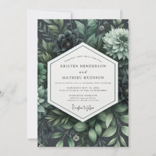 Tiefgrüne botanische Blütenhochzeit Einladung