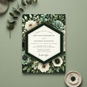 Tiefgrüne botanische romantische Hochzeit Einladung