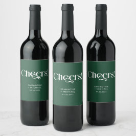 Tiefgrüne dekorative Serif-Hochzeits Cheers Weinetikett