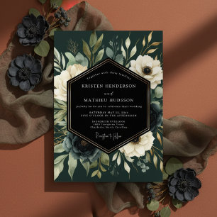 Tiefgrüne florale opulente Hochzeit Einladung
