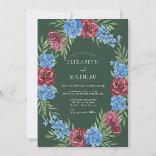 Tiefgrüne romantische Blumenhochzeit Einladung