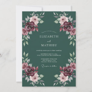 Tiefgrüne romantische Floral Embrace Hochzeit Einladung