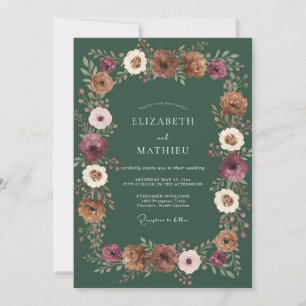 Tiefgrüne Rustikale Florale Hochzeit Einladung