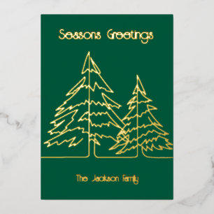 Tiefgrüne und goldene Grafische Weihnachtsbaum-Min Folien Feiertagskarte